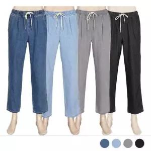 템브 핀턱 밴딩 테이퍼드 데님 팬츠 (남여공용 시밀러룩) WFK2DJC