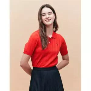 헤지스 HAZZYS LADIES [아이코닉] 리사이클 폴리 혼방 케이블 반팔 카라 풀오버 레드 HSSW5BC37R2 404050