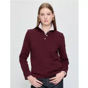 헤지스 HAZZYS LADIES [25FW][아이코닉] 클래식핏 더블페이스 긴팔 폴로셔츠 버건디 HSTS5DC81D2 403969
