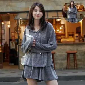 여름트레이닝세트 여성 캐주얼 후드 밴딩 와이드 치마반바지 투피스세트