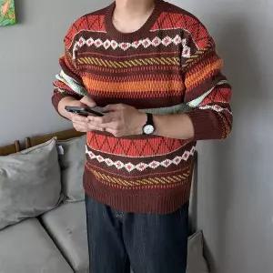 [노멀쉐이크]헤비웨이트 노르딕 패턴 오버핏 커플 봄 가을 두꺼운 니트 2컬러_NMS