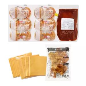 닭다리살 통살치킨버거 만들기세트(핫바베큐소스+치즈) 9~10인분 /햄버거 햄버거세트 치킨패티