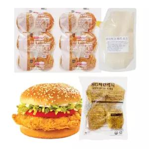 닭가슴살 통살치킨버거 만들기세트(화이트스위트소스) 10인분 /햄버거 햄버거세트 치킨패티
