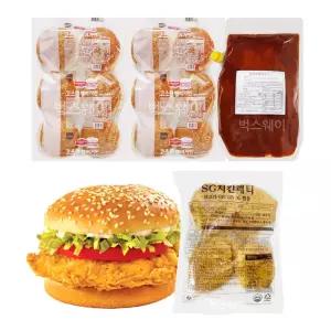 닭가슴살 통살치킨버거 만들기세트(핫바베큐소스) 10인분 /햄버거 햄버거세트 치킨패티