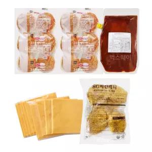 닭가슴살 통살치킨버거 만들기세트(핫바베큐소스+치즈) 10인분 /햄버거 햄버거세트 치킨패티