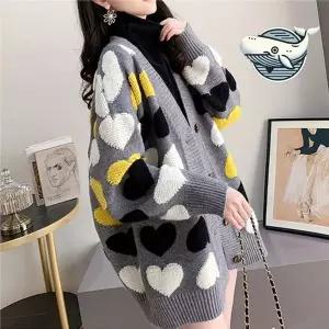 [하프클럽/알티피아]예쁜 패턴 오버핏 도톰 패션 여성 하트 가디건