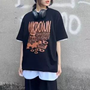 여름 여성 루즈핏 반팔티 믹스 티셔츠 편안한 착용감 빅사이즈 (WFJ5TQQ)