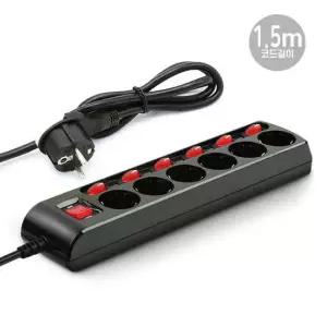 콘센트 멀티탭 6구 1.5M 블랙 이지콕 플러그 개별접지 캠핑릴선 코드릴 케이블박스 릴선 코드