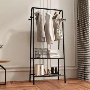 블랙 이동형견고한 옷걸이 행거 선반 수납형 조립식 2단