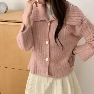 [하프클럽/옷자락]여자 겨울 앙고라 빅카라 퍼니트 골지 버튼 가디건