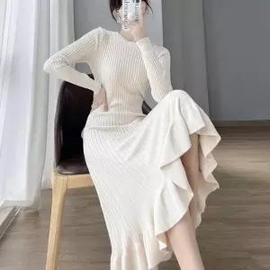 여자 가을 겨울 따뜻한 골지 슬림 니트 원피스