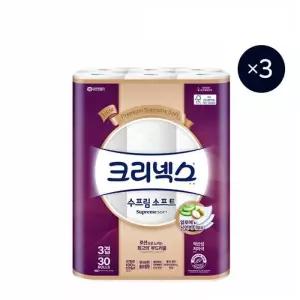 크리넥스 3겹 펄프 수프림 소프트 화장지 30m X 30롤 X 3EA