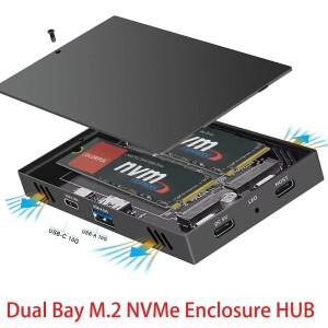 듀얼 베이 M.2 NVME SSD 인클로저 USB3.2 Gen2 10G USBA/C타입 10Gbps 허브 도킹 스테이션 2230 2242