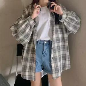 레이디스 모던오텀 체크패턴 패턴 루즈실루엣 셔츠자켓 의류 재킷 오버핏체크 폴시즌 와이셔츠