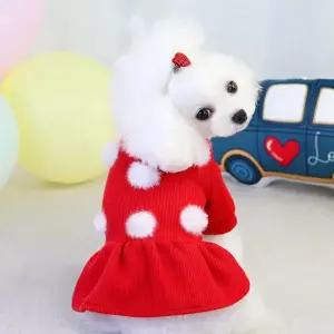 강아지 겨울 원피스 레이어드 플리스 반려동물 강아지 니트 원피스 외출복 미니 의류 상하 패션