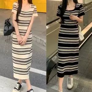 여성 스퀘어넥 스트라이프 롱 원피스 여성원피스