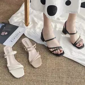 스퀘어토샌들 투 스트랩 스퀘어토 샌들힐 5cm 여성 데일리 미들힐