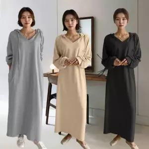후드 데일리 포켓원피스 부드러운원피스 롱원피스 WFLQAVG