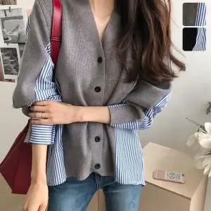 [하프클럽/]텐딘 배색 셔츠 가디건