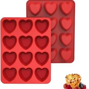 12구 하트 모양 실리콘 몰드 논스틱 컵케이크 초콜릿 아이스 메이커 팬 브라우니 머핀 푸딩 및 미니