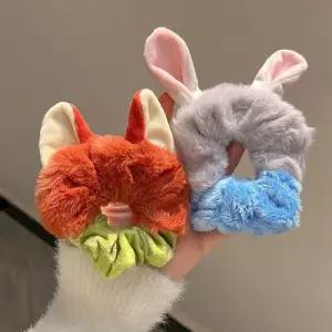 귀여운 여우 토끼 퍼 헤어밴드 곱창 머리끈 헤어슈슈 WFLRYRS