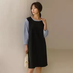 [66-120] 제새 프릴 레이어드 배색 원피스