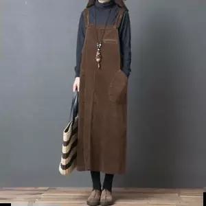 니트 올더스타일 루즈핏 코듀로이 멜빵 여성원피스