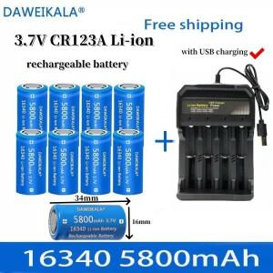 충전식 리튬 이온 16340 배터리 LED 손전등 벽 CR123A 5800mAh 3.7V