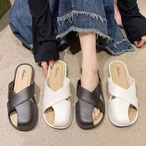 크로스 스트랩 슬리퍼 오픈토 경량 낮은굽 데일리룩-WFIN67A