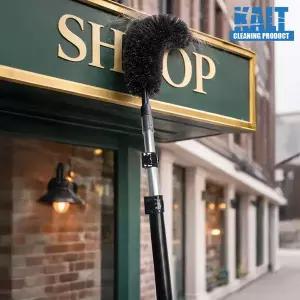 [월드크린]칼트 올블랙 거미줄 제거 솔 + 블랙 폴대 장대 3.6m 높은 곳 먼지 청소 브러쉬