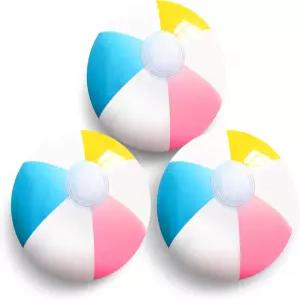 참신한 장소 풍선 비치볼 - 3팩 지름 12인치 흰색 패널과 마카롱 색상 누수 방지 PVC 여름 비치 풀 파티