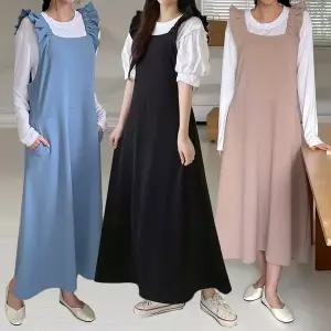 [유야]여성 프릴 무지 레이어드 나시 롱 원피스 -EOP0403- 빅사이즈 루즈핏 오버핏 봄