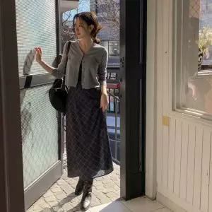 여자 격자 시폰 봄가을 환절기 롱스커트