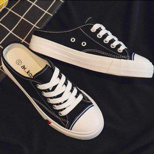 회사원 오피스룩 데일리슈즈 취업 선물 운동화코디네이션 코튼캔버스 여성용 운동화뮬 편안함 봄캔버스화