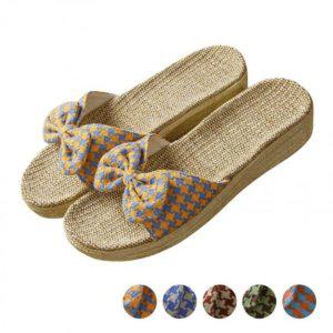 여자 실내용신발거실용 시즌 편의성 마슬리퍼 린넨텍스처 리본포인트 실내화