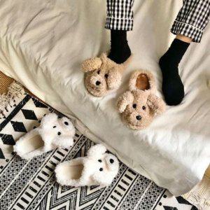 복실강아지슬리퍼 인도어슈즈 퍼홈슈즈 근무공간 뽀글이원단 풋웨어 실내용 방한용 퍼슬리퍼 실내소음 일러