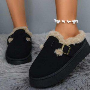 방한 캠핑라이프퍼소재 퍼원단 이너소재 버클고정 뮬로퍼 유니크 뮬화 풋웨어 홈슬리퍼