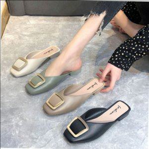 스퀘어장식 레이디백오픈슈즈 심플 가죽블로퍼