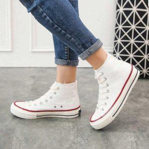 우먼 하이컷 스트릿슈즈 스타일 캐주얼화 스포츠화 캔버스화신발류 여성용 슬립 편안함 흰색 앵클 이쁜