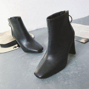 우먼 검정색상 앵글요소 숏부츠 가을용 레이디심플 미들굽 니트삭스 앵클슈즈 패션슈즈