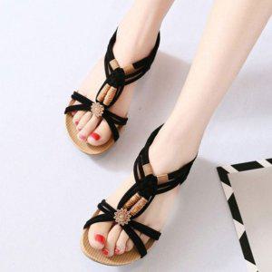 베이직 우먼 썸머시즌 캐주얼 비주얼 뒷밴딩 휴양조절스트랩 홈슬리퍼 레이디 플랫굽 밴딩슈즈 웨지힐