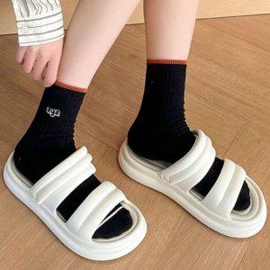 데일리캐주얼 레이디 여름용 컴포트 나들이활동 두꺼운굽 샌들풋웨어 여성 스타일 로퍼형 웨지힐 조절스트