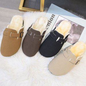 스웨이드원단트렌디 코르크 퍼슈즈 퍼슬리퍼 동계화 보온신발 BOSTON