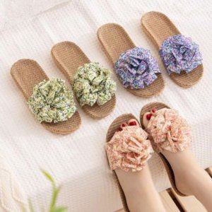 유니크저소음 통기성좋은 프릴플라워 왕골슬리퍼 실내용신발 단체슬리퍼 펜션슬리퍼 단체 학생용