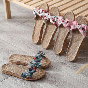 저소음 통기성좋은 꽃리본디자인 왕골슬리퍼 홈슈즈 단체슬리퍼 데일리룩 펜션슬리퍼 스쿨 이지슈즈