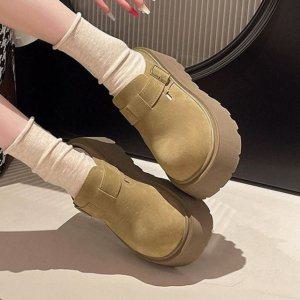여자 투컬러모던감성 스트랩디자인 데일리룩 금속버클 통굽힐 홈슬리퍼