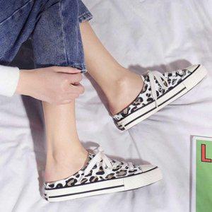 레이디 패션화 캔버스패브릭 호피 로우컷 데일리슈즈 스테디 데일리룩 보세화 뮬스니커즈 운동화뮬캔버스블