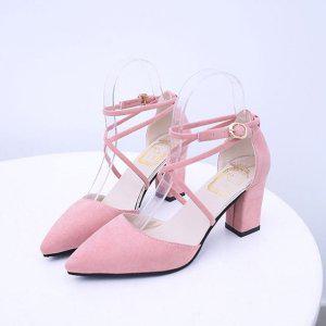 발목길이 고정스트랩스웨이드원단 두꺼운굽 시즌 여성펌프스 P3317