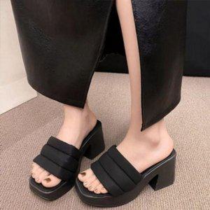 푹신함 유니크 플랫폼일상 편안함 실내화 정통 웨 웨지힐 샌들 통굽샌들