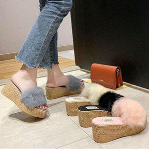 7cm 유니크 웨지힐 퍼라이닝홈슬리퍼 오피스용 미감 룸슈즈 (4 color)